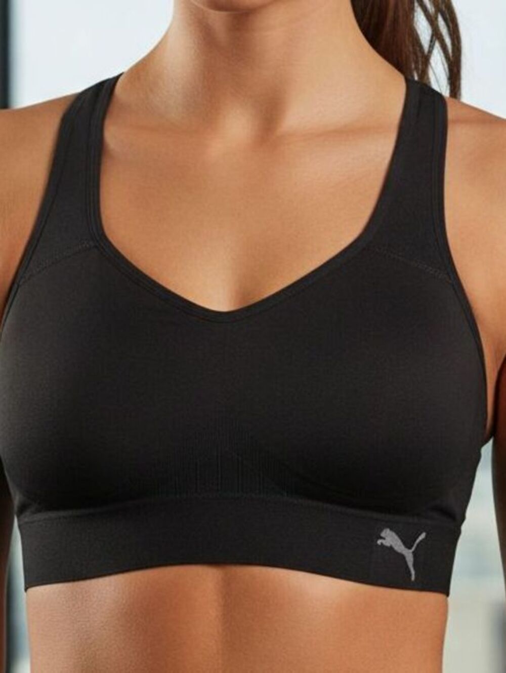 Puma Womens Sz M Medium Impact Racerback Sports Bra Black
